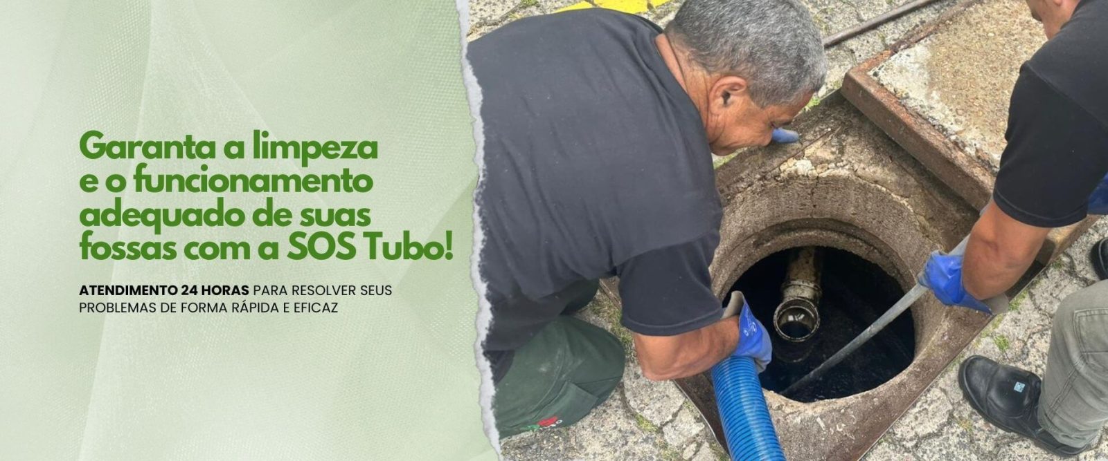 Equipe da SOS Tubo realizando limpeza de fossa